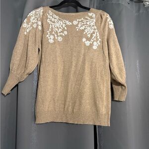 Rain + Rose Long Sleeve Floral Embroidered Sweater Size Small